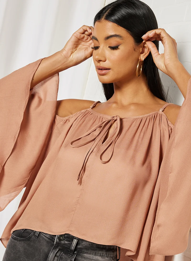FOREVER 21 Peasant Neck Kaftan Top Blush