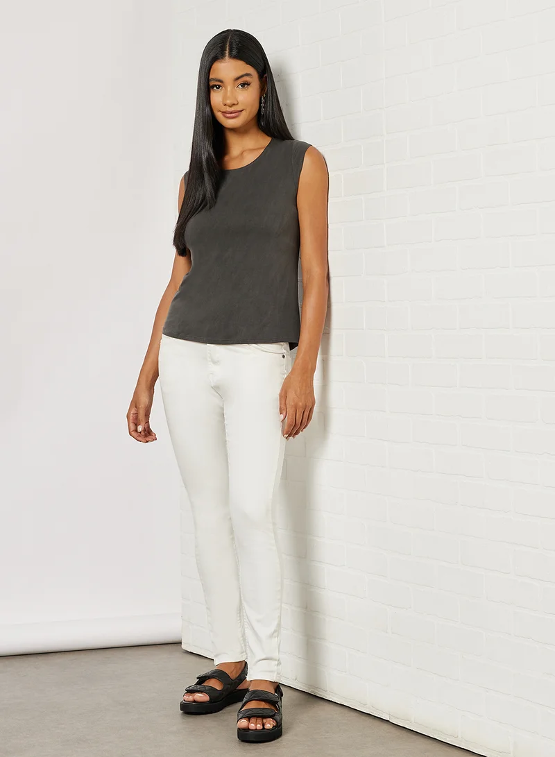 FOREVER 21 Knit Cap Sleeve T-Shirt Black