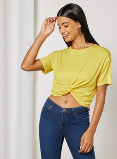 Knit Short Sleeve Crop Top Yellow - v1650611193/N22805792V_1