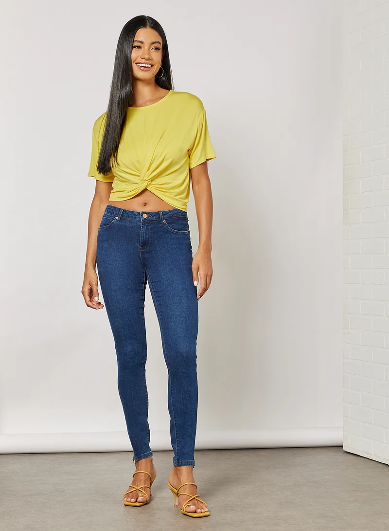 FOREVER 21 Knit Short Sleeve Crop Top Yellow