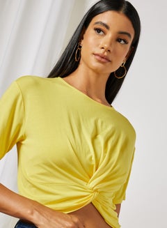 Knit Short Sleeve Crop Top Yellow - v1650611194/N22805792V_4