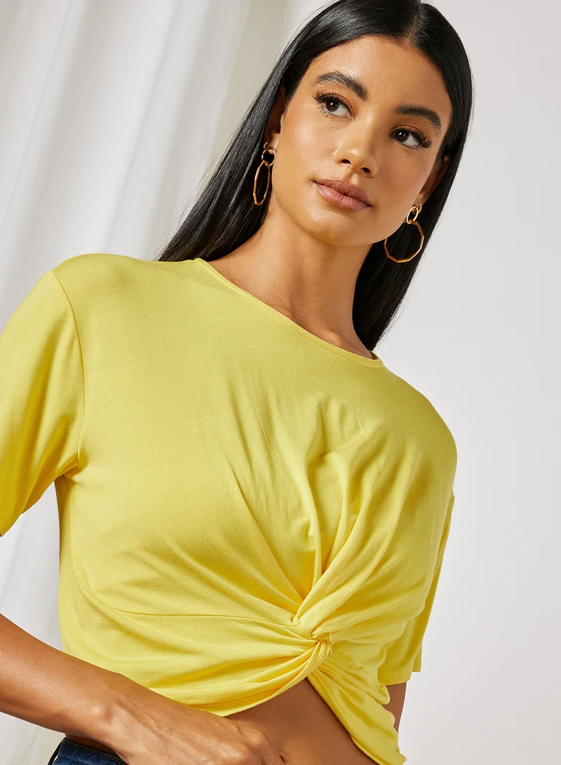 FOREVER 21 Knit Short Sleeve Crop Top Yellow
