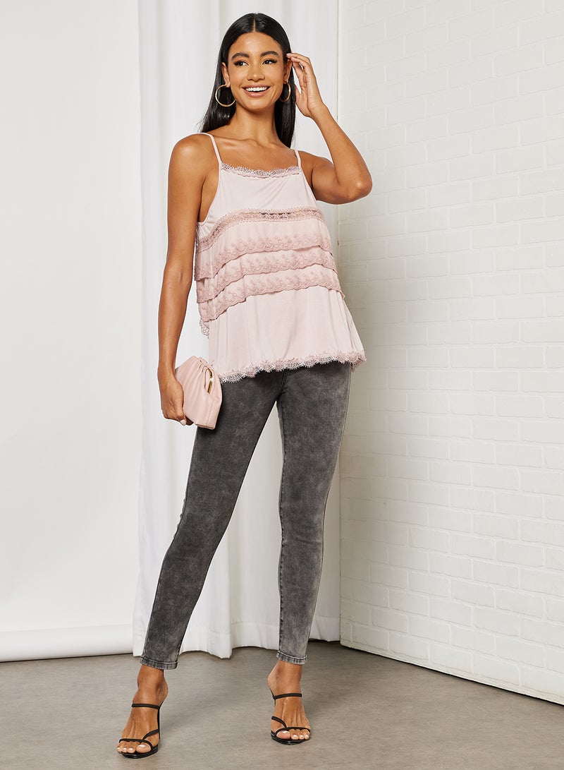 FOREVER 21 Knit Off Shoulder Strappy Top Pink  - Image 3