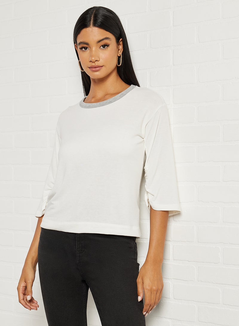 FOREVER 21 Round Neck Solid T-Shirt Ivory - Image 1