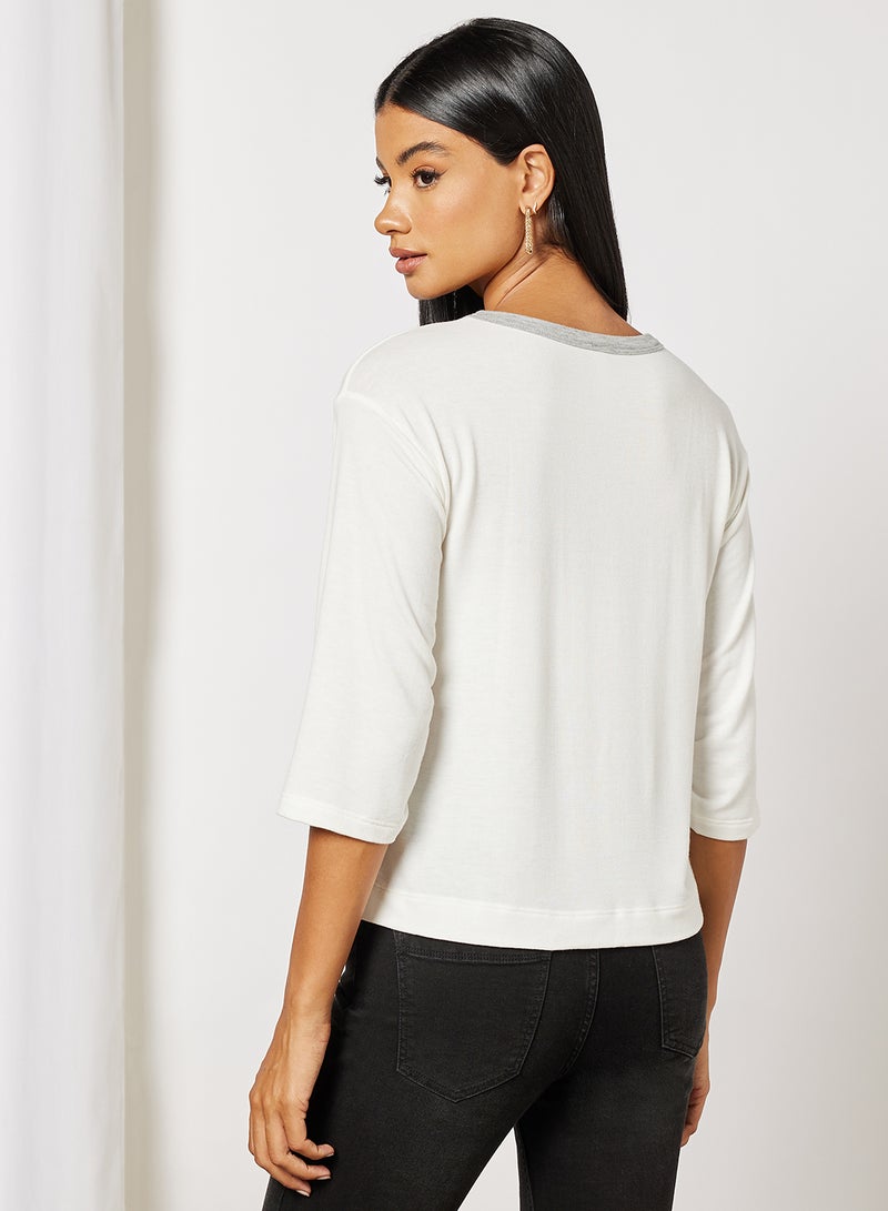 FOREVER 21 Round Neck Solid T-Shirt Ivory - Image 2