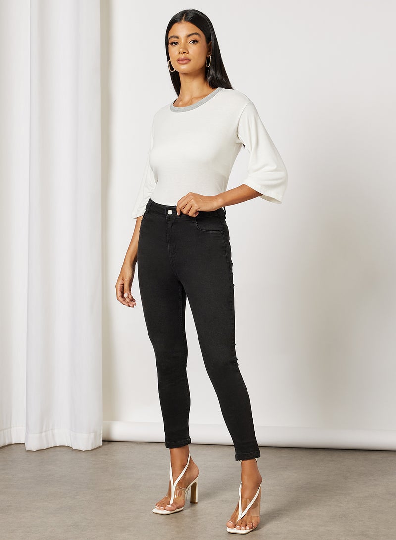 FOREVER 21 Round Neck Solid T-Shirt Ivory - Image 3