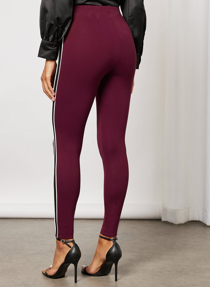 FOREVER 21 High Rise Side-Striped Leggings Burgundy/Black  - Image 2