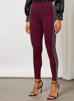 FOREVER 21 High Rise Side-Striped Leggings Burgundy/Black  - Image 1