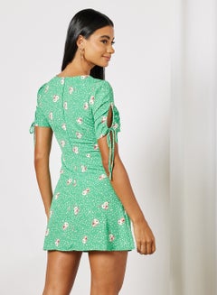 FOREVER 21 Floral Print Ruched Mini Dress Green  - Image 2
