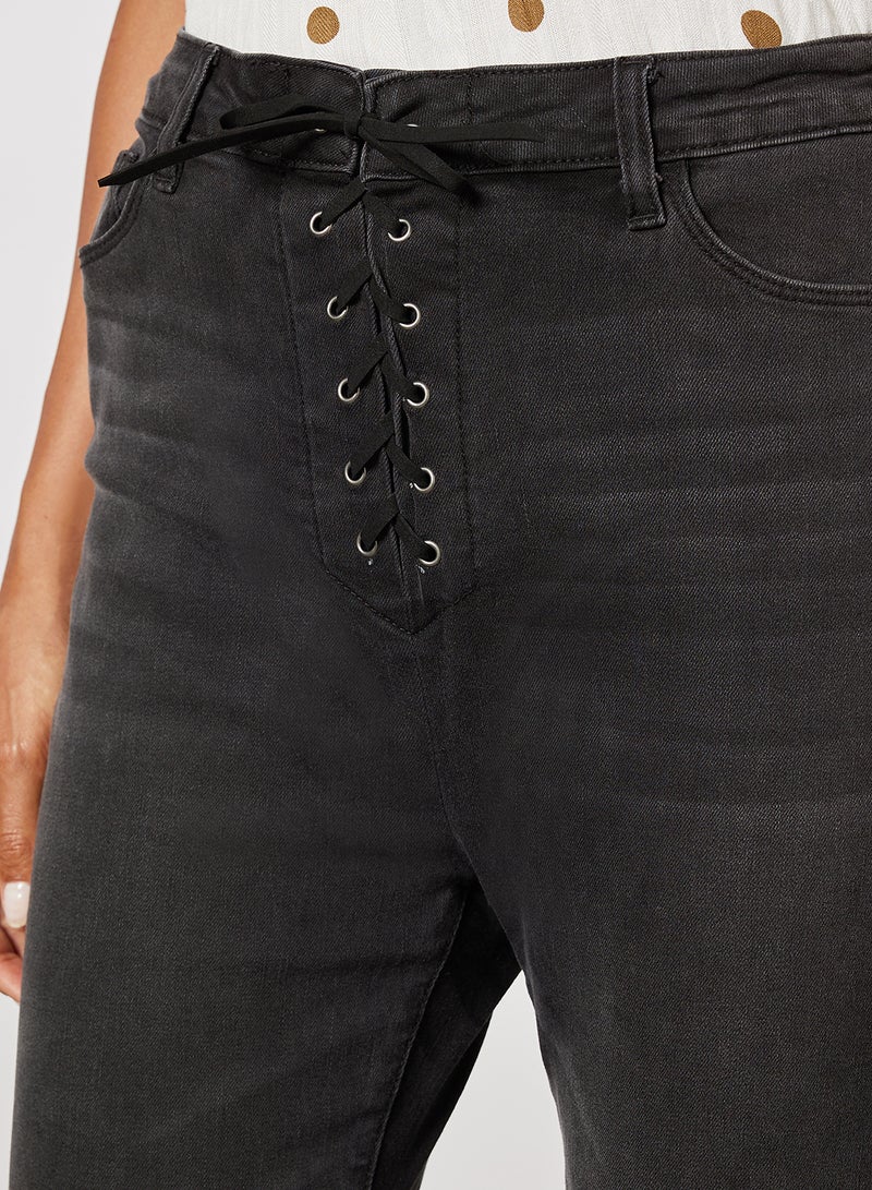 FOREVER 21 Frayed Hem Skinny Jeans Black  - Image 4