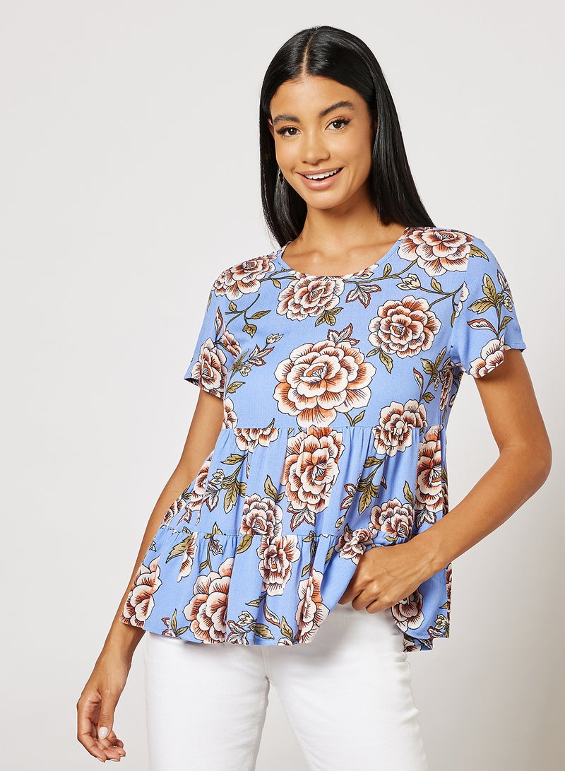 Generic Floral Print Flounce Top Perwinkle/Multi  - Image 1