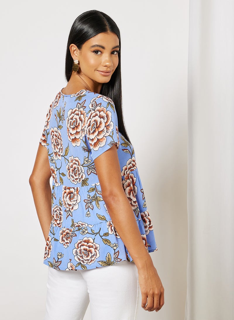 Generic Floral Print Flounce Top Perwinkle/Multi  - Image 2
