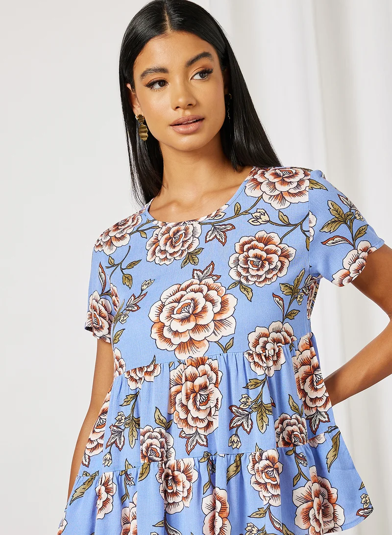 Generic Floral Print Flounce Top Perwinkle/Multi