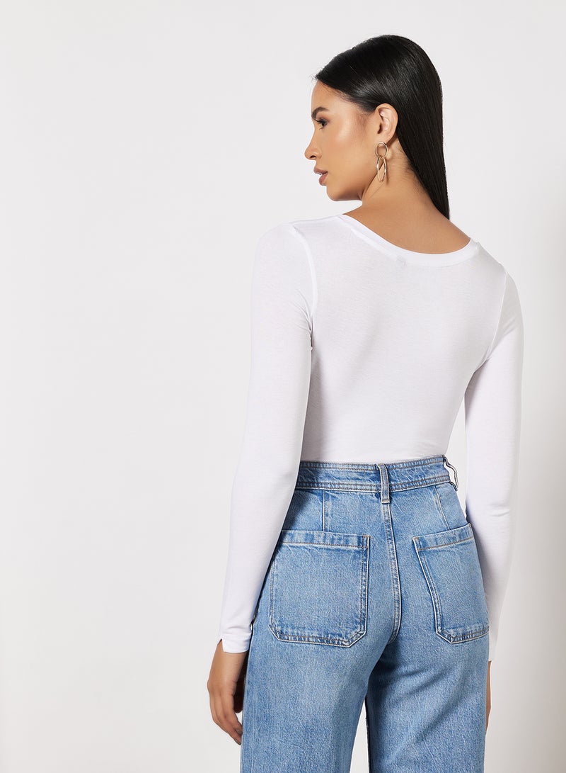 BRAVE SOUL - V-Neck Long Sleeve Bodysuit White - Image 1