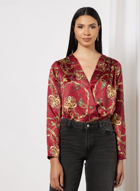 Chain Print Bodysuit Rust