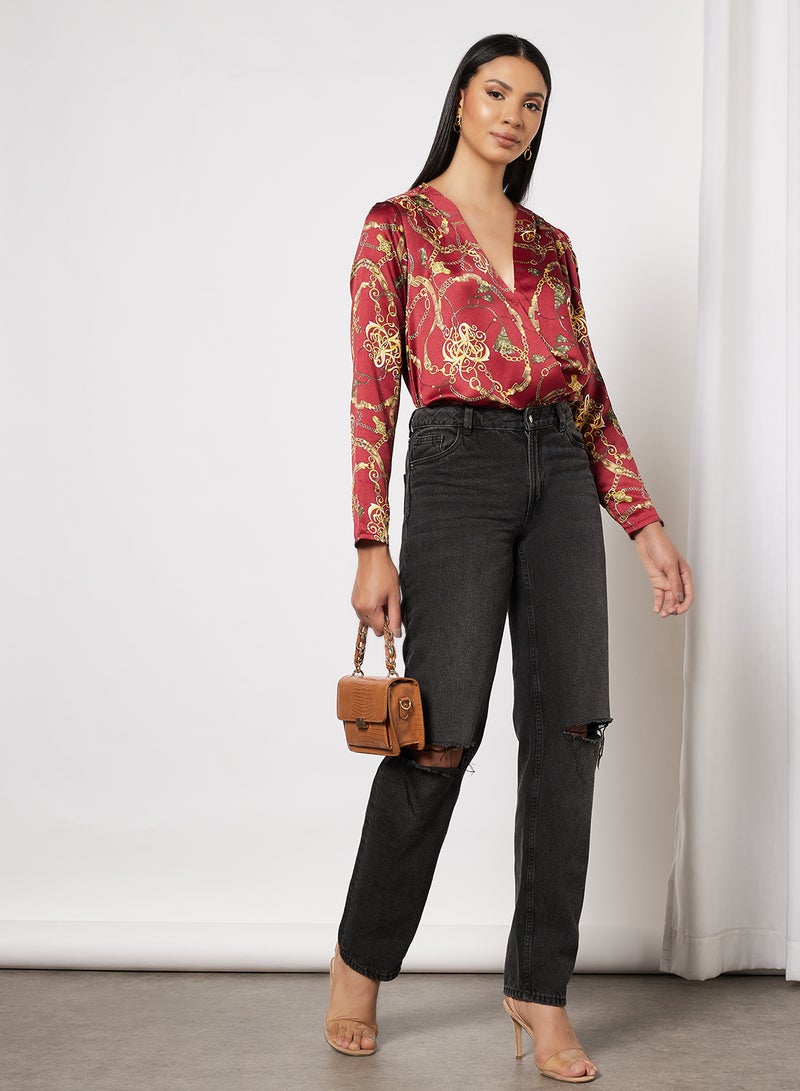 BRAVE SOUL - Chain Print Bodysuit Rust - Image 1