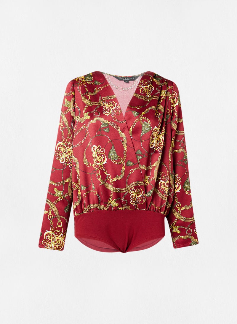 BRAVE SOUL - Chain Print Bodysuit Rust - Image 1