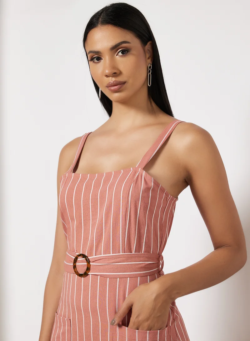 برايف سول Striped Belted Dress وردي/أبيض