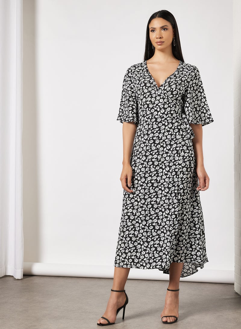 BRAVE SOUL Floral Print Wrap Dress Black/White  - Image 4