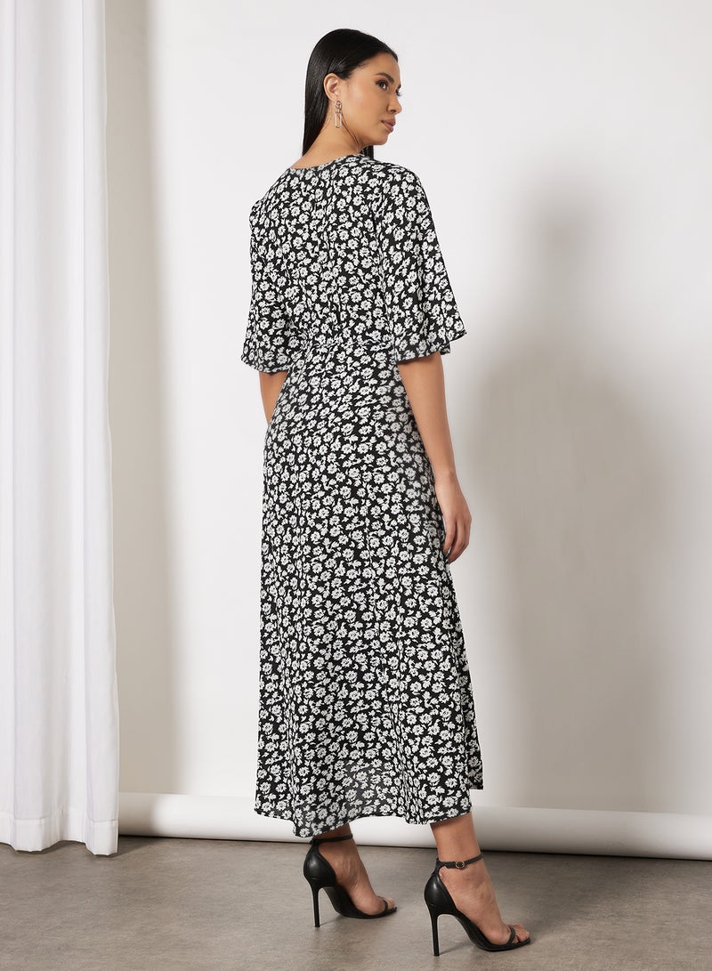 BRAVE SOUL Floral Print Wrap Dress Black/White  - Image 2