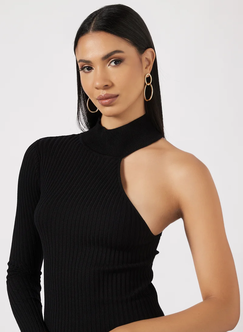 BRAVE SOUL One Sleeve Knit Top Black