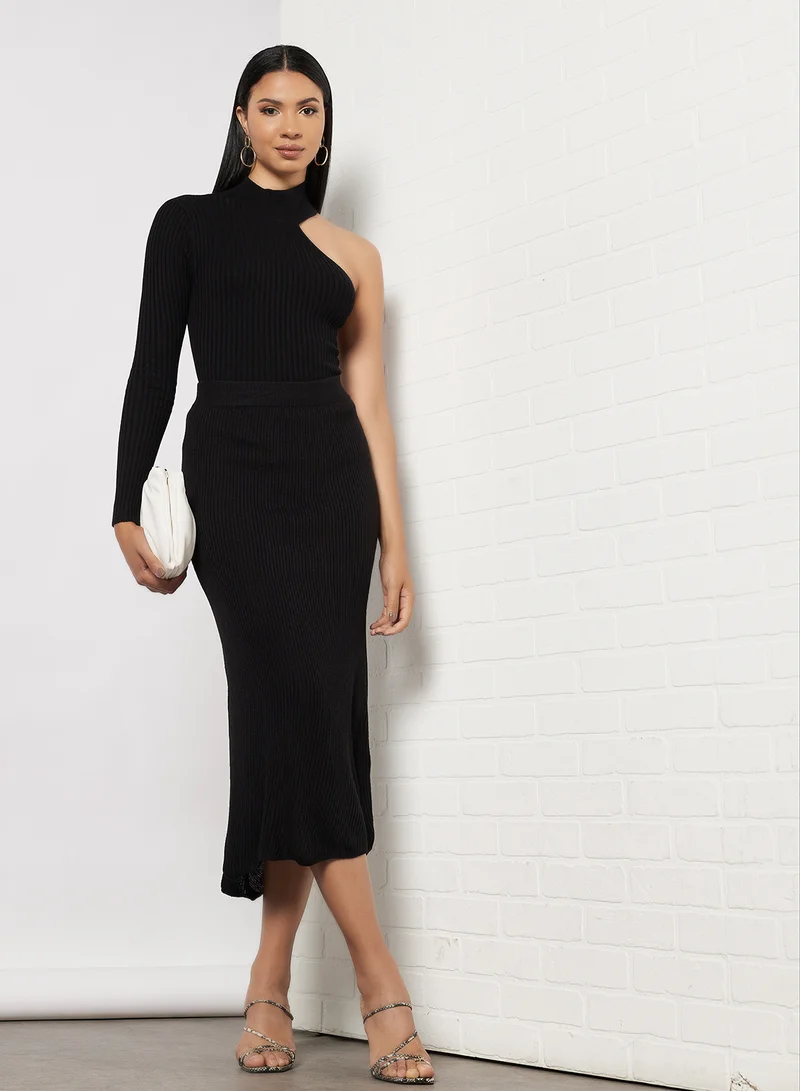 BRAVE SOUL One Sleeve Knit Top Black