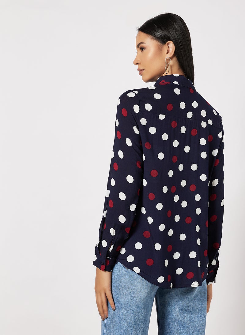 BRAVE SOUL - Polka Dot Shirt Navy - Image 1