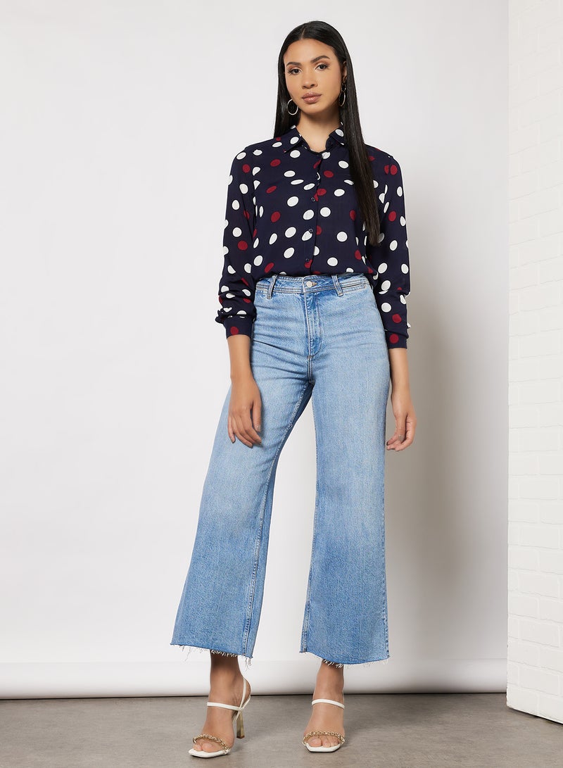 BRAVE SOUL - Polka Dot Shirt Navy - Image 1
