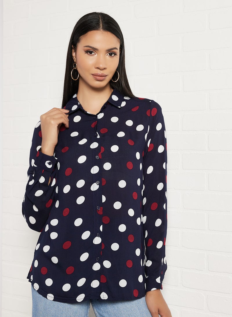BRAVE SOUL - Polka Dot Shirt Navy - Image 1