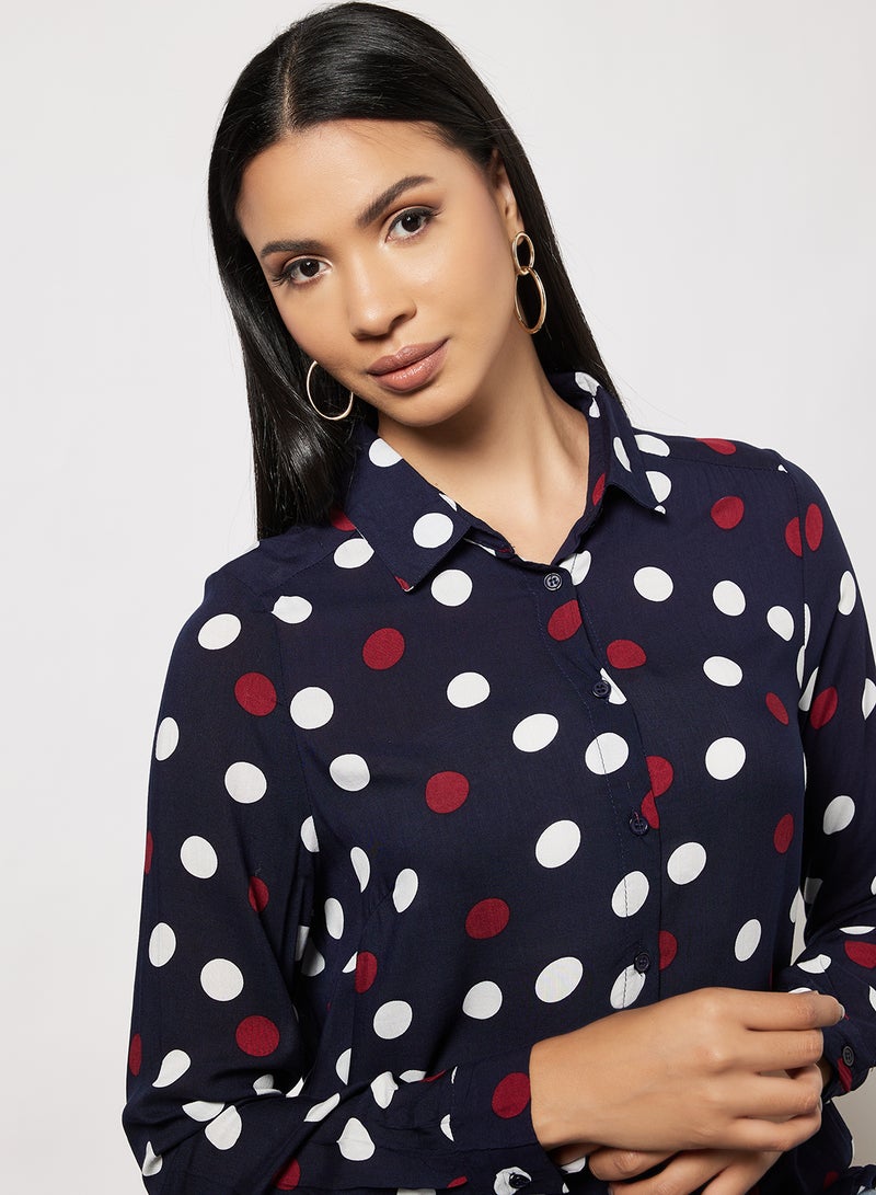 BRAVE SOUL - Polka Dot Shirt Navy - Image 1