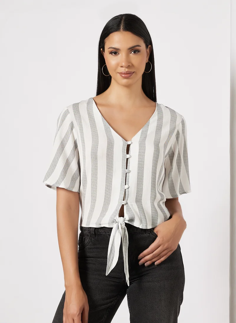 BRAVE SOUL Front Tie Striped Top