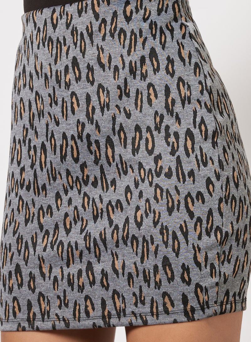 BRAVE SOUL - Leopard Print Skirt Grey - Image 1
