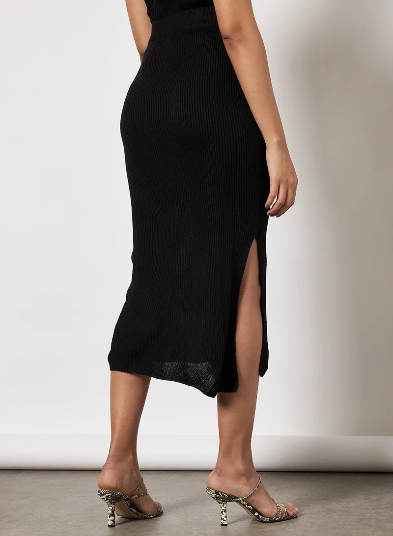 BRAVE SOUL Dual Slit Ribbed Skirt