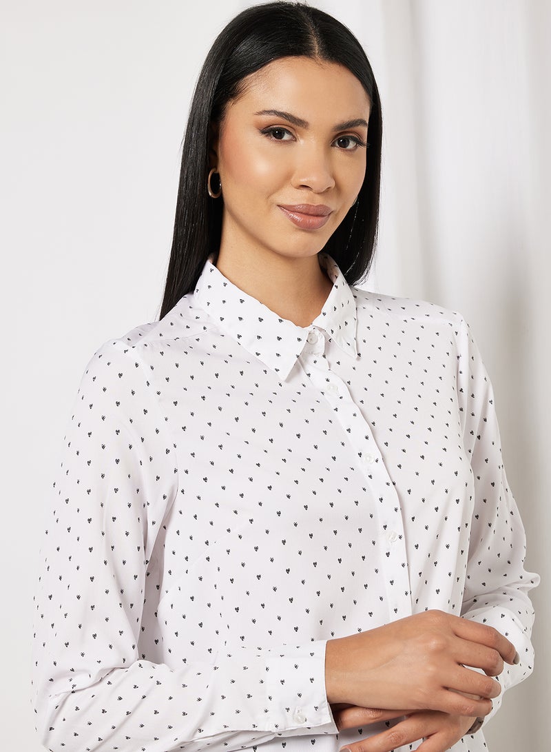 BRAVE SOUL Heart Print Shirt White/Black Hearts  - Image 3