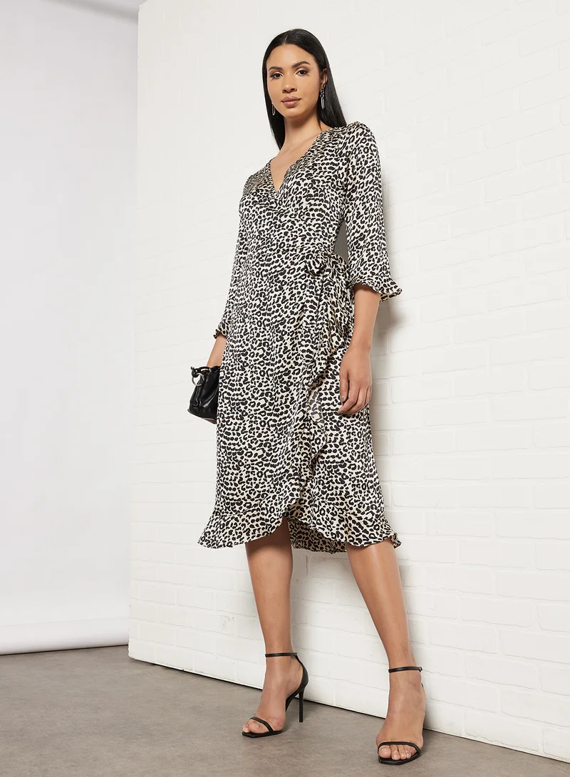 BRAVE SOUL Leopard Print Midi Dress White / Black Leopard Print