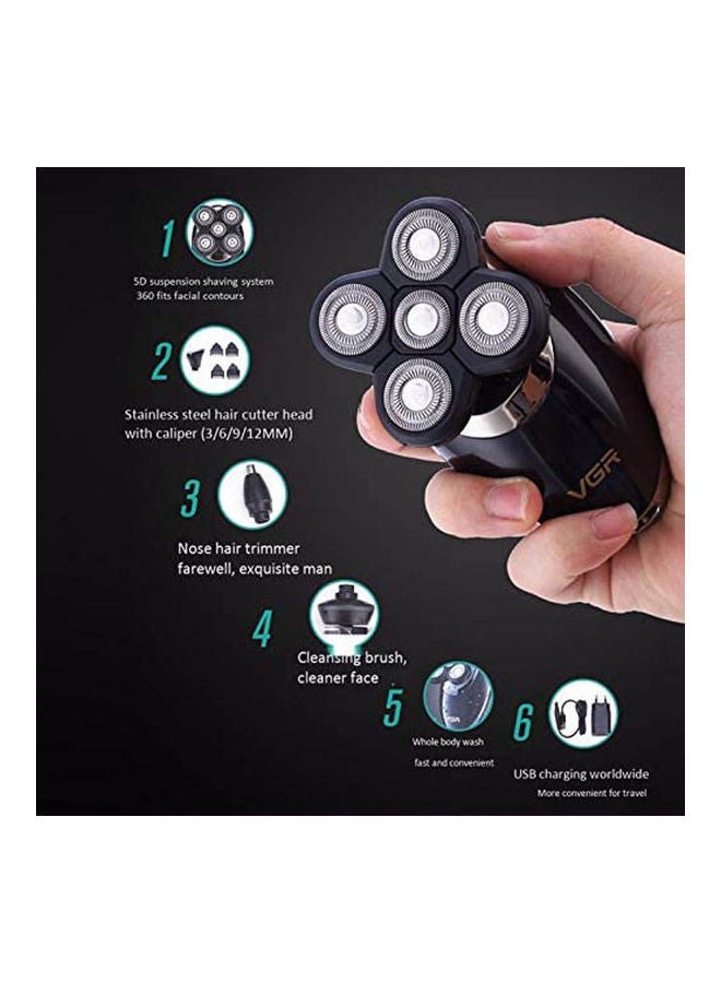 VGR - V-302 Hair Trimmers - 4 In 1 Rotary Electric Shaver Wet Hair Clipper Rechargeable Facial Cleaning Brush Facial Care Beard Bald Black - Image 1