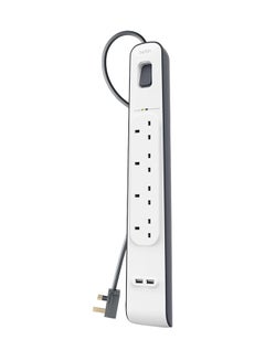 belkin 4 Way Surge Protection Strip - 2M With 2 X 2.4Amp Usb Charging Power Extension White/Grey  - Image 1
