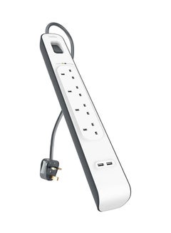 belkin 4 Way Surge Protection Strip - 2M With 2 X 2.4Amp Usb Charging Power Extension White/Grey  - Image 3