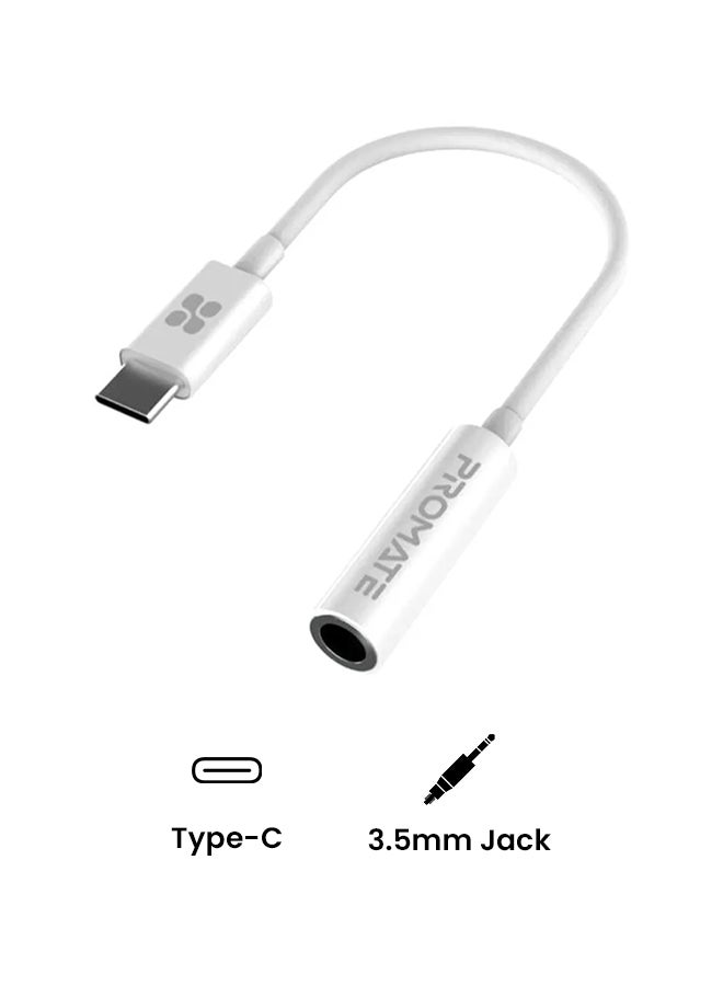 PROMATE - USB-C to 3.5 mm Headphone Jack Adapter, Female Aux Audio Cable with HD Sound for Google Pixel 2 3 XL, Samsung, Essential, Huawei, Moto, OnePlus, HTC, Xiaomi, AUXLink-C white - Image 1