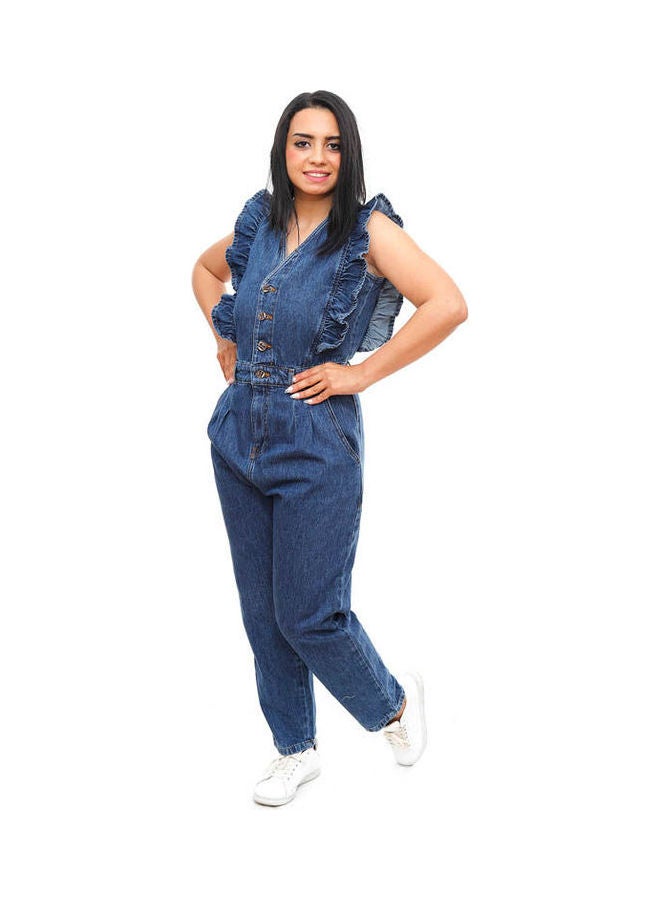 Coctail Casual Plain Jeans Jumpsuit Blackblue - Image 1
