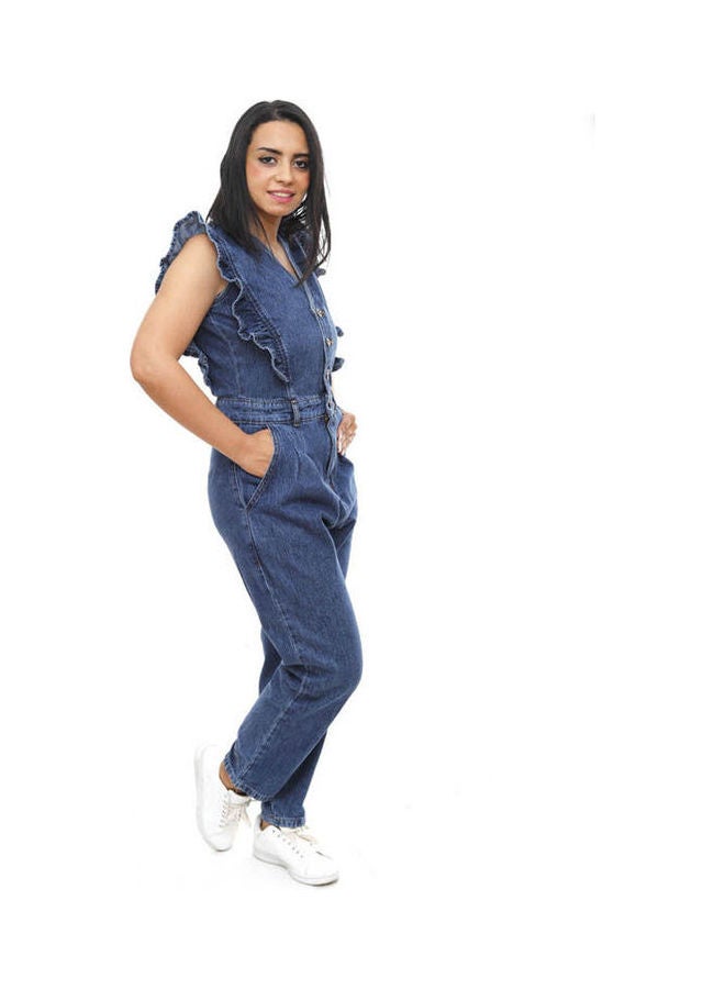 Coctail Casual Plain Jeans Jumpsuit Blackblue - Image 2
