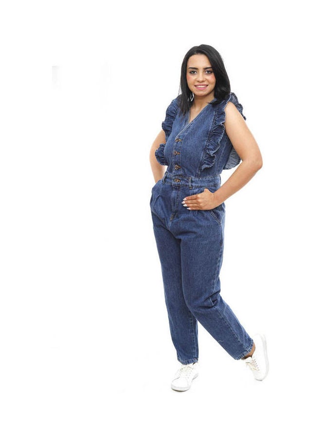 Coctail Casual Plain Jeans Jumpsuit Blackblue - Image 3