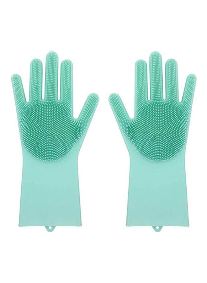 Dish Washing Gloves With Scrbbers Magic Silicone Rubber Gloves For Cleaning Dishe Green  - Image 2