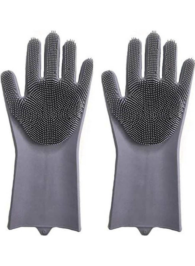 Dish Washing Gloves With Scrbbers Magic Silicone Rubber Gloves For Cleaning Dishe Grey  - Image 1