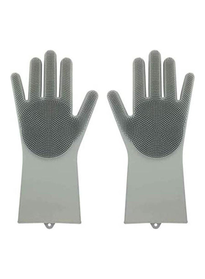 Dish Washing Gloves With Scrbbers Magic Silicone Rubber Gloves For Cleaning Dishe Grey  - Image 1