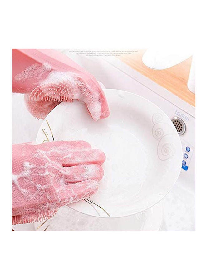 Dish Washing Gloves With Scrbbers Magic Silicone Rubber Gloves For Cleaning Dishe Pink  - Image 2