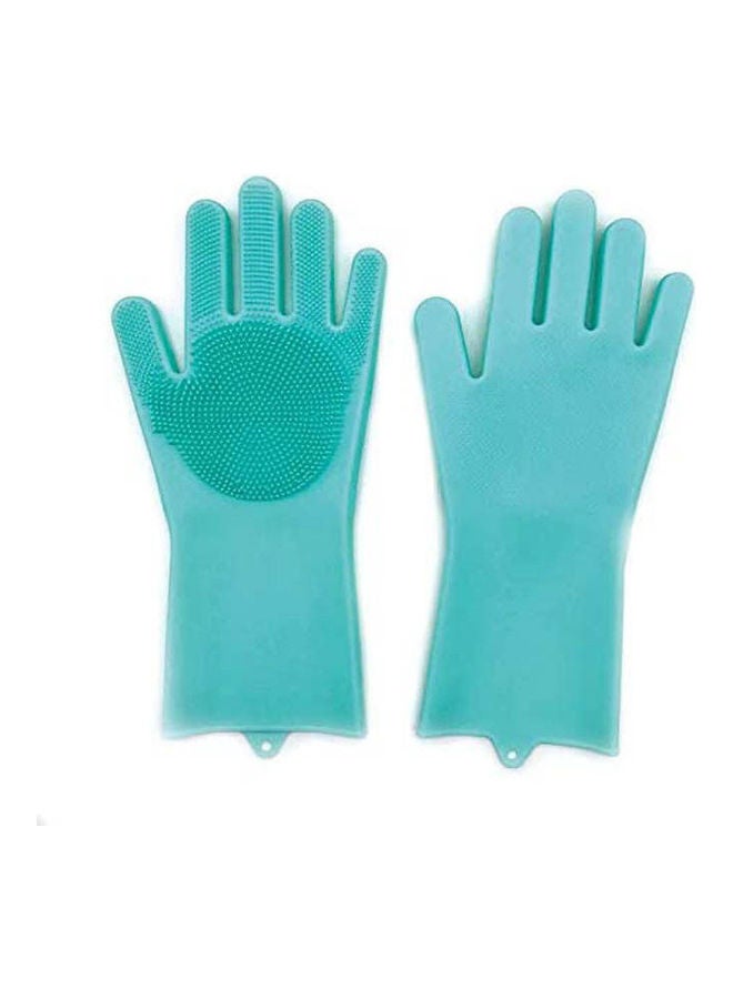 1 Pair Cleaning Sponge Gloves, Silicone Reusable Cleaning Brush Heat Resistant Scrubber Gloves For Housework Blue  - Image 1