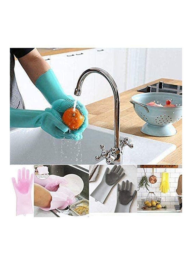 1 Pair Cleaning Sponge Gloves, Silicone Reusable Cleaning Brush Heat Resistant Scrubber Gloves For Housework Blue  - Image 2