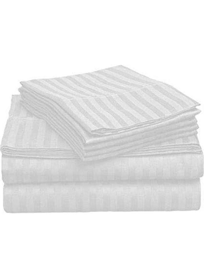 King Size Egyptian Cotton Stripe Pattern Bedding Sets Cotton White 240x280cm - Image 1