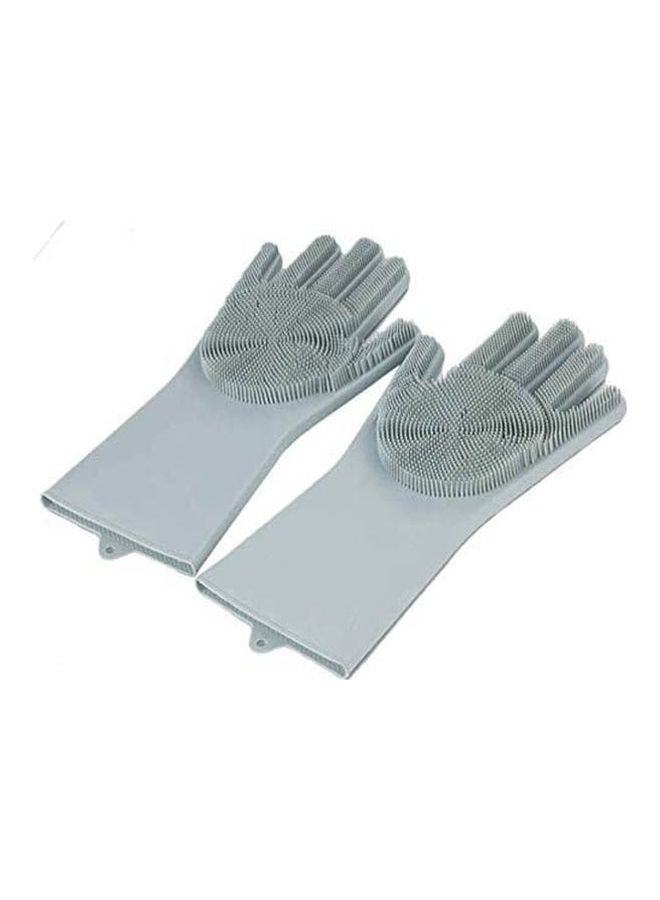 Dish Washing Gloves With Scrbbers Magic Silicone Rubber Gloves For Cleaning Dishe Grey  - Image 1